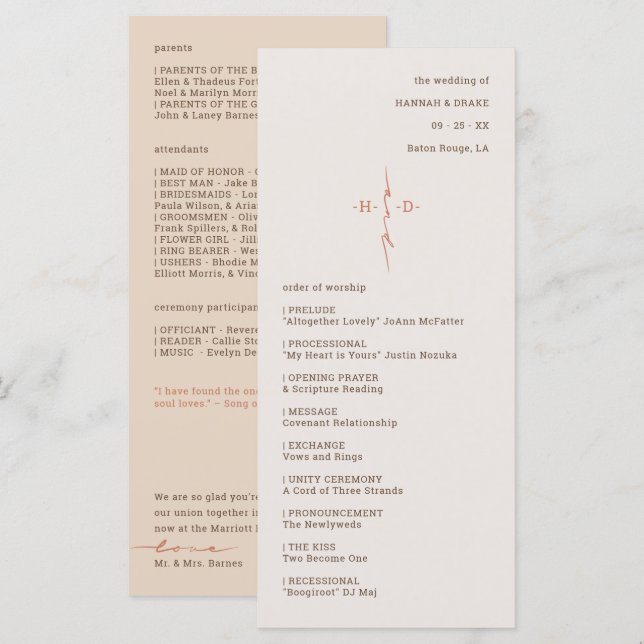 Monogram Cross Christian Wedding Ceremony Programme (Front/Back)