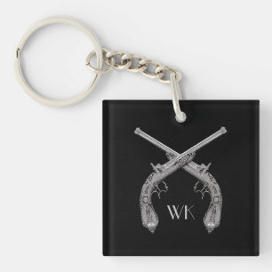 Monogram Crossed Pistols Black Key Ring
