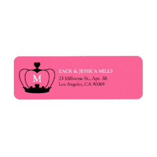Monogram Crown Return Address Label - Pink/Black