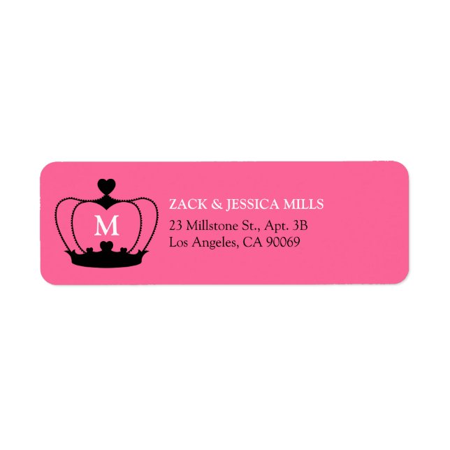Monogram Crown Return Address Label - Pink/Black (Front)