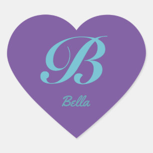 Monogram Cursive Letter B Blue Purple calligraphy Heart Sticker