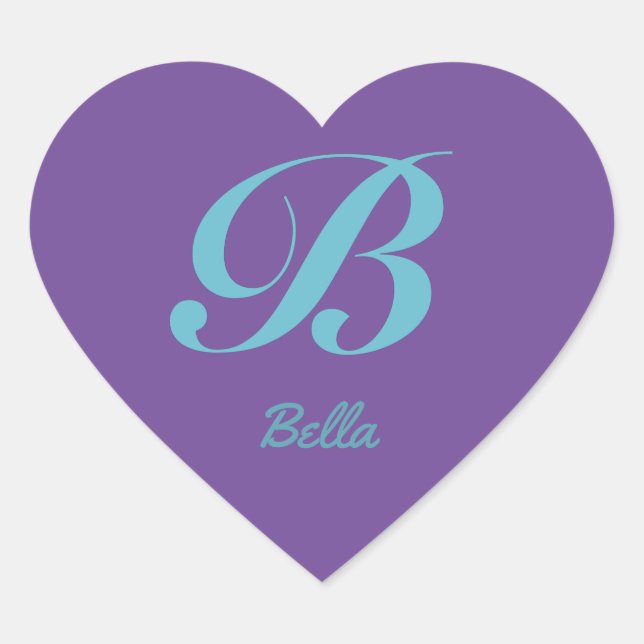 Monogram Cursive Letter B Blue Purple calligraphy Heart Sticker (Front)