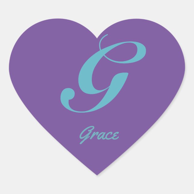 Monogram Cursive Letter G Blue Purple calligraphy Heart Sticker (Front)