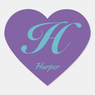 Monogram Cursive Letter H Blue Purple calligraphy Heart Sticker