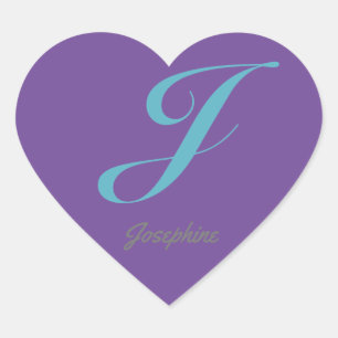 Monogram Cursive Letter J Blue Purple calligraphy Heart Sticker