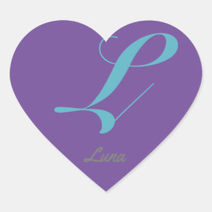Monogram Cursive Letter L Blue Purple calligraphy Heart Sticker
