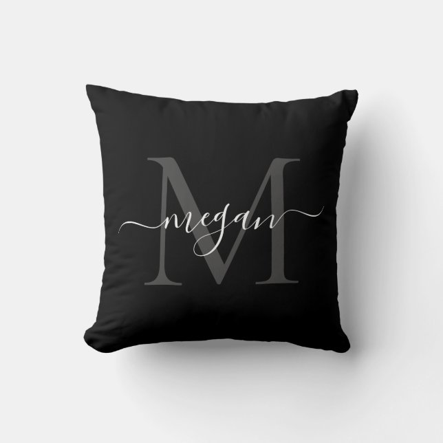 Monogram Cushion - Add your Name - Black/White (Front)