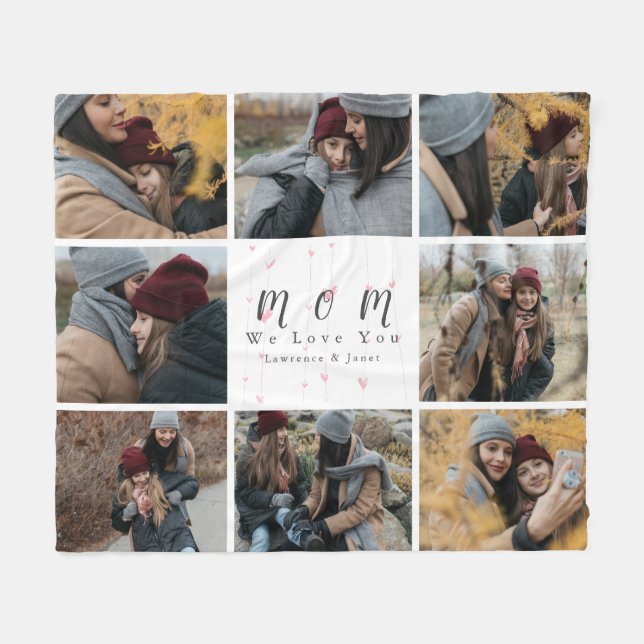 Monogram Custom 8 Photo Collage Mother Family gift Fleece Blanket (Front (Horizontal))