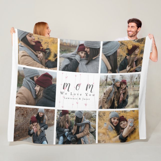 Monogram Custom 8 Photo Collage Mother Family gift Fleece Blanket (In Situ)