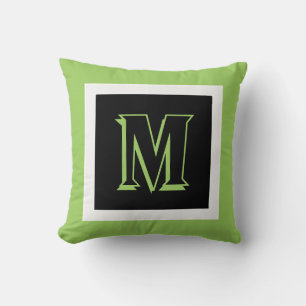 monogram custom  bold black and green decor cushion