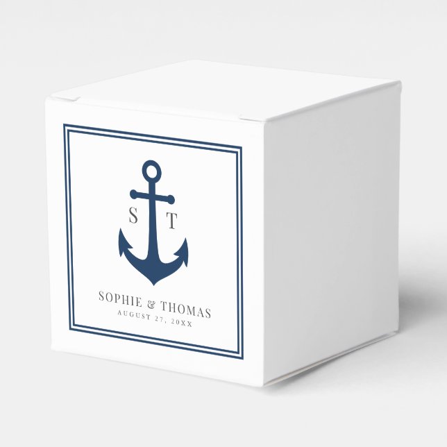 Monogram Custom Border and Anchor Colour Nautical Favour Box (Front Side)