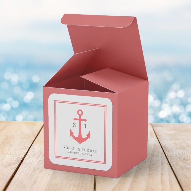 Monogram Custom Border and Anchor Colour Nautical Square Sticker (Creator Uploaded)