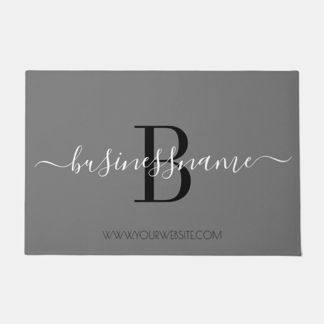 Monogram Custom Business Logo Simple Grey Doormat (Front)