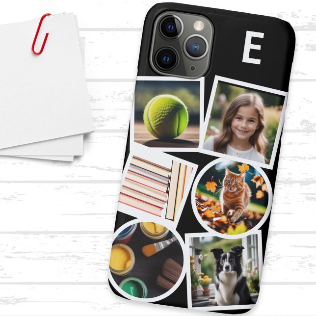 Monogram Custom Collage Upload Your Own 6 Photos Case-Mate iPhone Case (A phone case to personalize with a monogram and 6 favorite photos. An ideal custom gift)