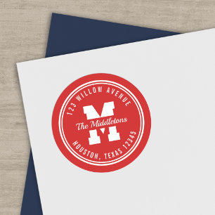 Monogram Custom Colour Varsity Style Return Addres Classic Round Sticker