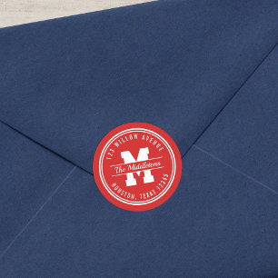 Monogram Custom Colour Varsity Style Return Addres Classic Round Sticker