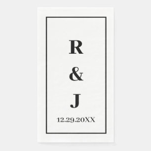 Monogram Custom Couple Name Black White Elegant Napkin