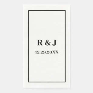 Monogram Custom Couple Name Black White Minimal Napkin