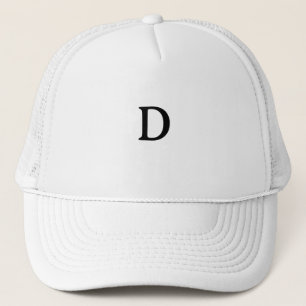 Monogram Custom D Logo Averia Serif Font-Cap White Trucker Hat