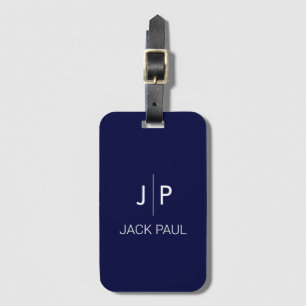Monogram custom deep navy blue stylish modern  luggage tag