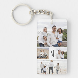 Monogram Custom Family Photo Collage Letter Key Ring