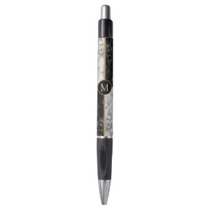 Monogram Custom Letter Black White Marble Pen