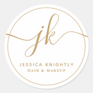 Monogram Custom Logo Business Gold Classic Round Sticker