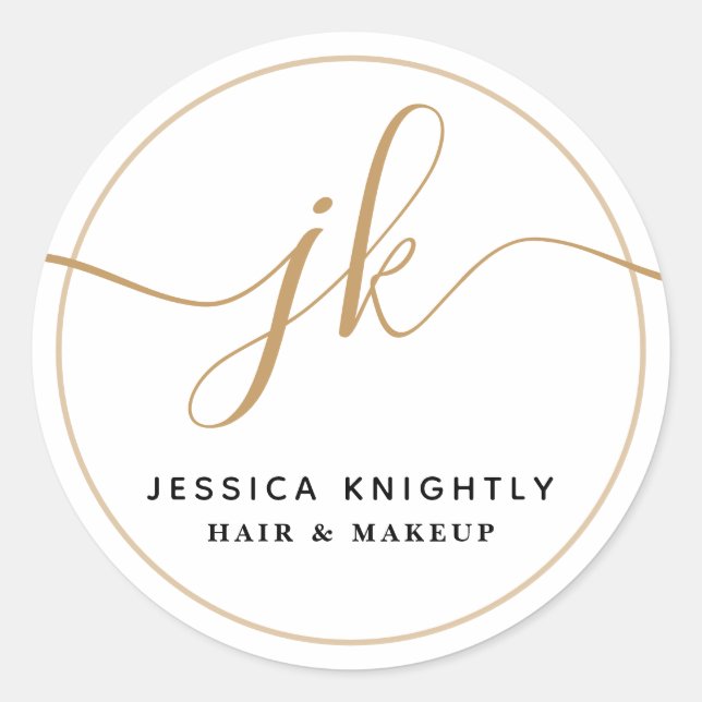 Monogram Custom Logo Business Gold Classic Round Sticker (Front)