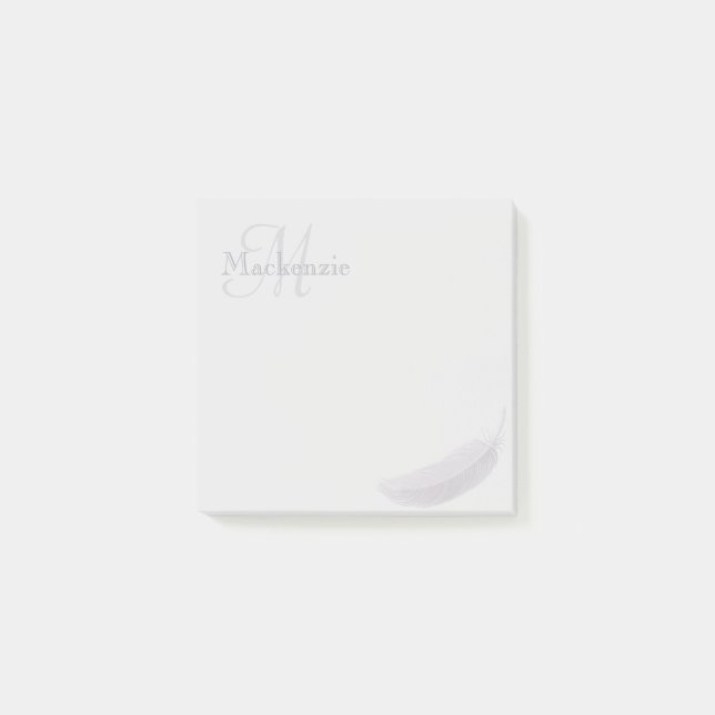 Monogram Custom Name Angel Feather Light Grey Post-it Notes (Front)