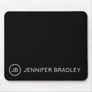 Monogram Custom Name Black and White Mouse Mat