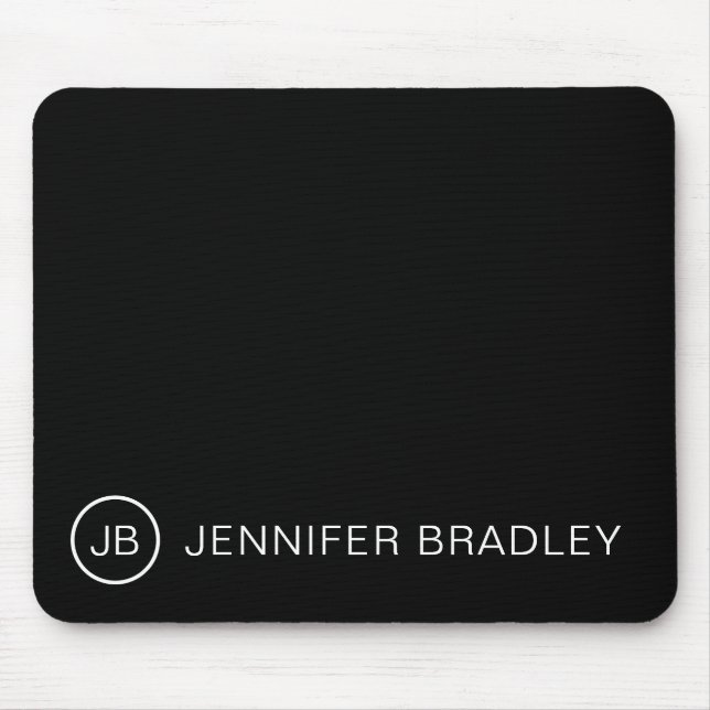 Monogram Custom Name Black and White Mouse Mat (Front)