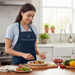 Monogram Custom Name Blue and White Apron
