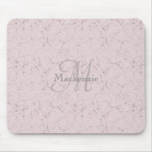 Monogram Custom Name Blush Pink Gray Marble Design Mouse Mat