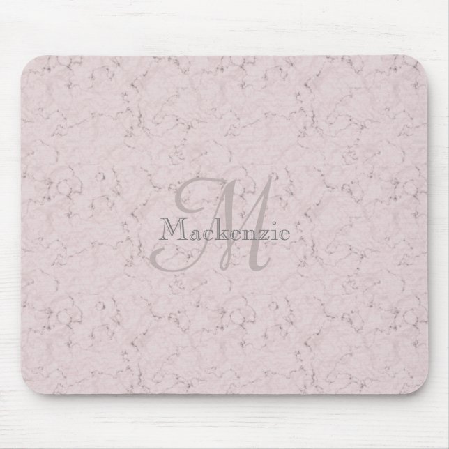 Monogram Custom Name Blush Pink Gray Marble Design Mouse Mat (Front)