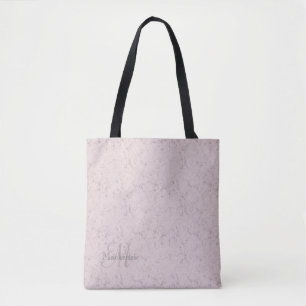 Monogram Custom Name Blush Pink Grey Marble Design Tote Bag