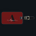 Monogram Custom Name Burgundy Red Gift Favour Luggage Tag<br><div class="desc">Custom name,  initial templates and also personal details like name,  address,  phone number and email all of which you can edit. Designed with attractive solid burgundy red colour background with black white colour texts,  you can change the colours if you wish.</div>