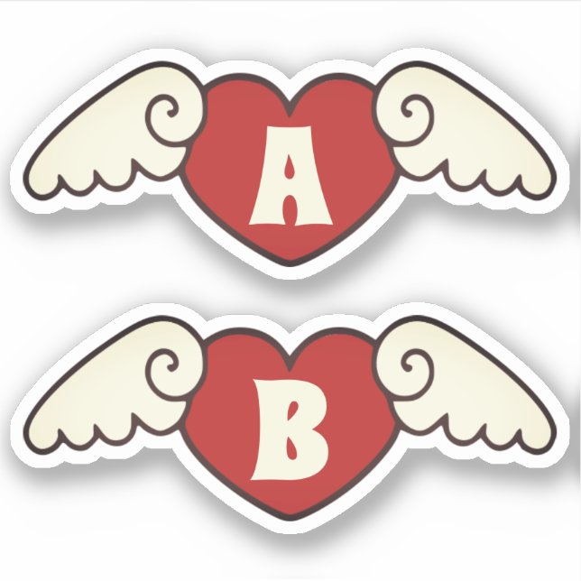 Monogram Custom Name Cool Flying Hearts with Wings (Front)