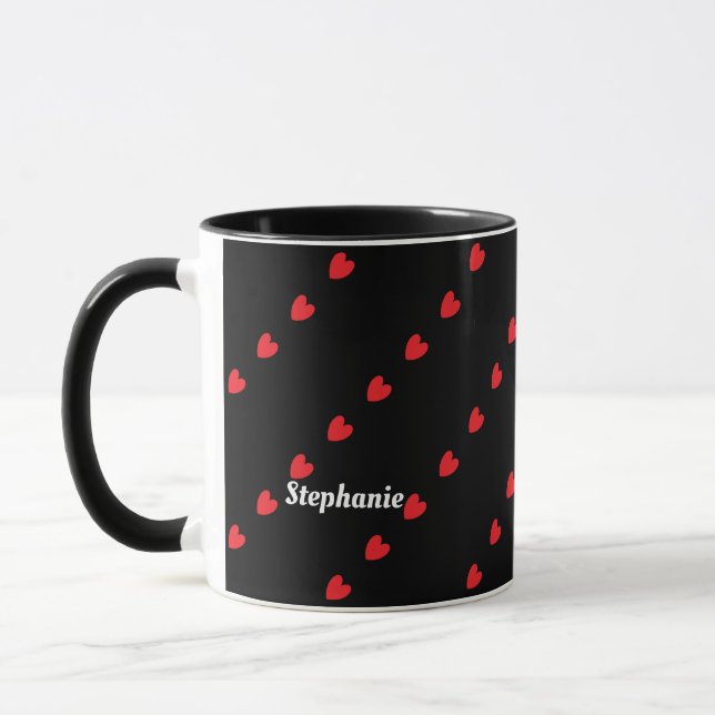 Monogram Custom Name Cute Red Hearts Modern 2023 Mug (Left)