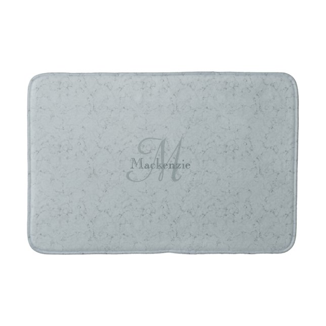 Monogram Custom Name Elegant Marble Dusty Blue Bath Mat (Front)