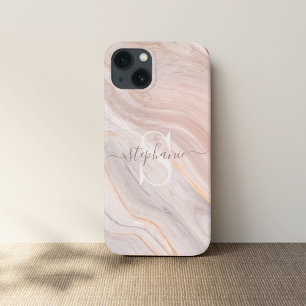 Monogram Custom Name Modern Marble Swirl iPhone 13 Case