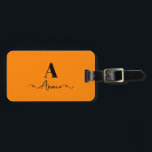 Monogram Custom Name Orange Valentine's Day Gift Luggage Tag<br><div class="desc">Custom name,  initial templates and also personal details like name,  address,  phone number and email all of which you can edit. Designed with attractive solid bright orange colour background with black colour texts,  you can change both the colours if you wish.</div>