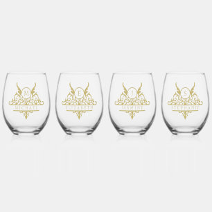 Monogram Custom Name Ornate Personalised Stemless Wine Glass