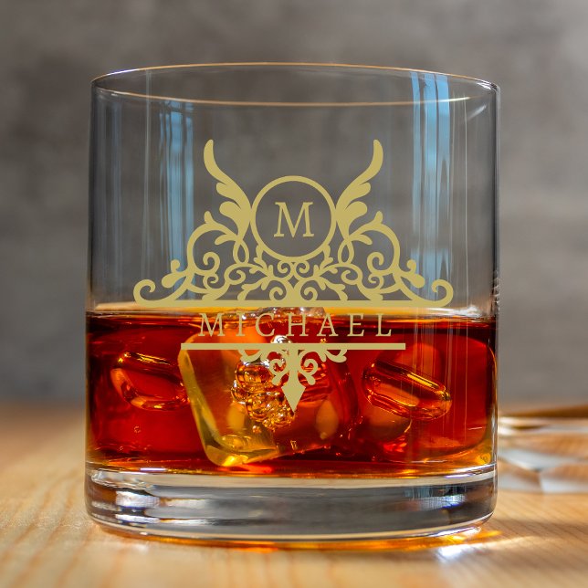 Monogram Custom Name Ornate Personalised Whiskey Glass (Creator Uploaded)