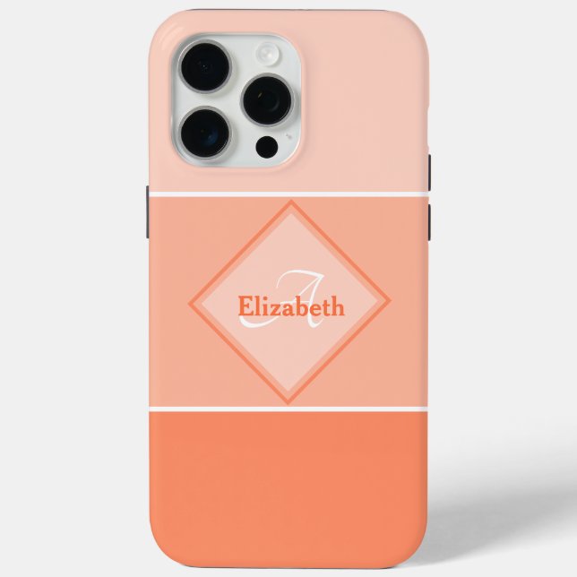 Monogram Custom Name Pastel Coral Ombre Stripes Case-Mate iPhone Case (Back)