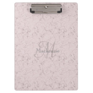 Monogram Custom Name Pink Grey Marble Design Clipboard