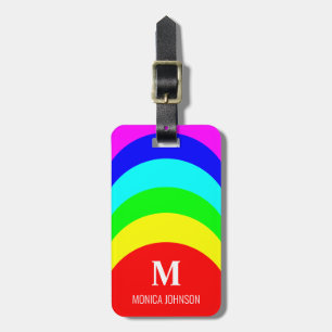 Monogram Custom Name Rainbow Stripe Luggage Tag
