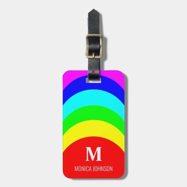 Monogram Custom Name Rainbow Stripe Luggage Tag (Front Vertical)