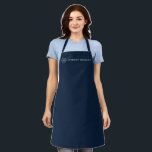 Monogram Custom Name White and Blue Apron<br><div class="desc">This custom design features a simple monogram in a circle on the left with a personalised name next to it in white text and blue background. Personalised by editing the text in the text boxes. #name #monogram #personalised #personalised #forhim #forher #kitchen #aprons #apron #modern #chef #cook</div>