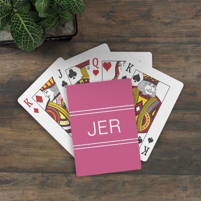 Monogram Custom Personalised Modern Initial Pink Playing Cards (Creator Uploaded)