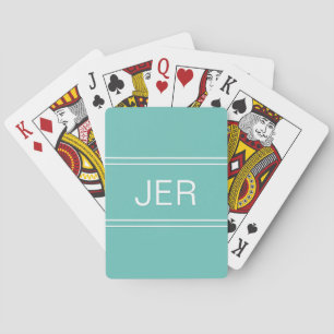 Monogram Custom Personalised Modern Teal Green Playing Cards